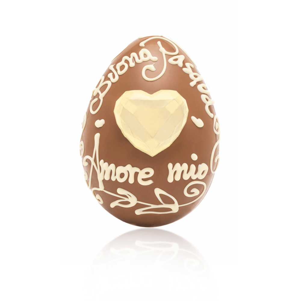 Uovo Cioccolato Artigianale Buona Pasqua Amore Mio Personalizzato cuore bianco  GR.600