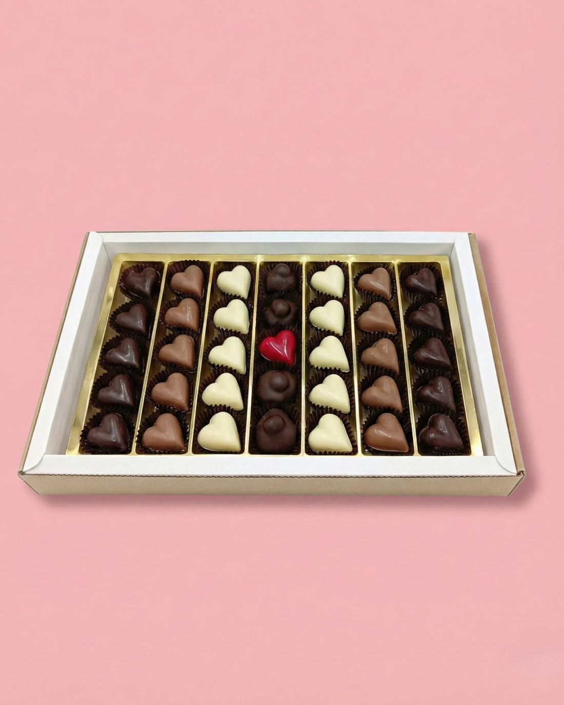 SCATOLA CON PRALINE ARTIGIANALI A FORMA DI CUORE gr.500