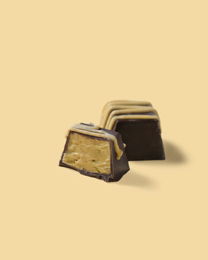 Pralina di cioccolato fondente con crema al pistacchio