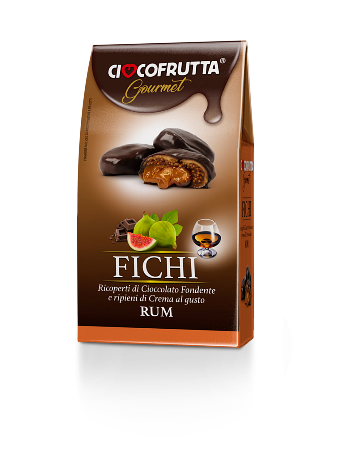 Fichi secchi ricoperti di cioccolato fondente farciti con crema al Rum gr.180